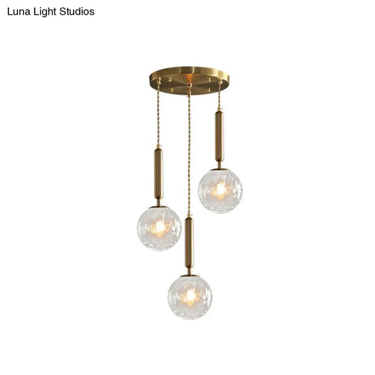 Honeycomb Glass Cluster Ball Pendant Light With 3-Head Gold Finish / Round