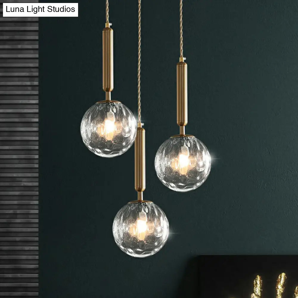 Honeycomb Glass Cluster Ball Pendant Light With 3-Head Gold Finish