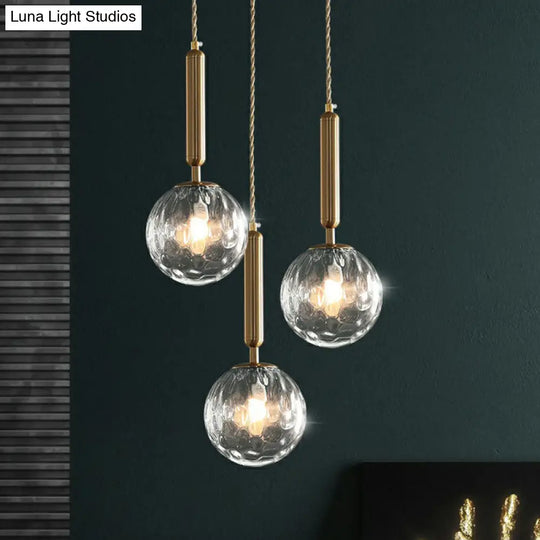 Honeycomb Glass Cluster Pendant Light With 3-Heads And Gold Finish