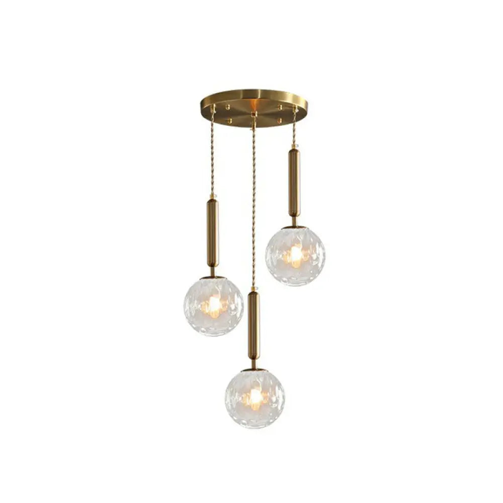 Honeycomb Glass Cluster Pendant Light With 3-Heads And Gold Finish / Round