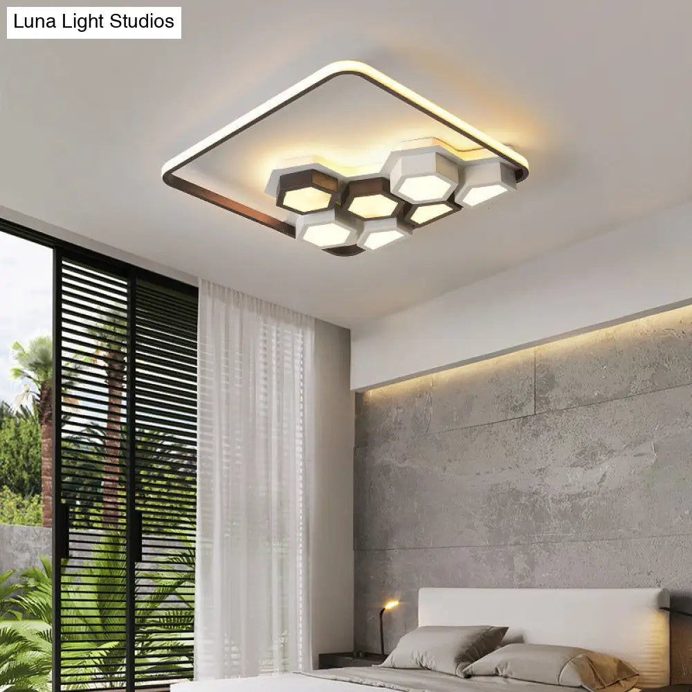 Honeycomb Metal Flush Ceiling Light: Modern Black & White Led Fixture (19.5’/35.5’) For Living Room