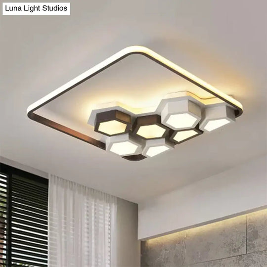 Honeycomb Metal Flush Ceiling Light: Modern Black & White Led Fixture (19.5/35.5) For Living Room