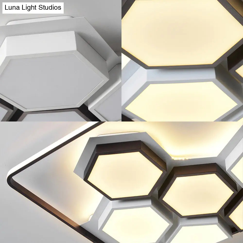 Honeycomb Metal Flush Ceiling Light: Modern Black & White Led Fixture (19.5’/35.5’) For Living Room