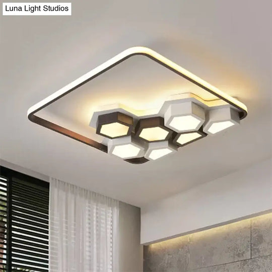 Honeycomb Metal Flush Ceiling Light: Modern Black & White Led Fixture (19.5’/35.5’) For Living Room