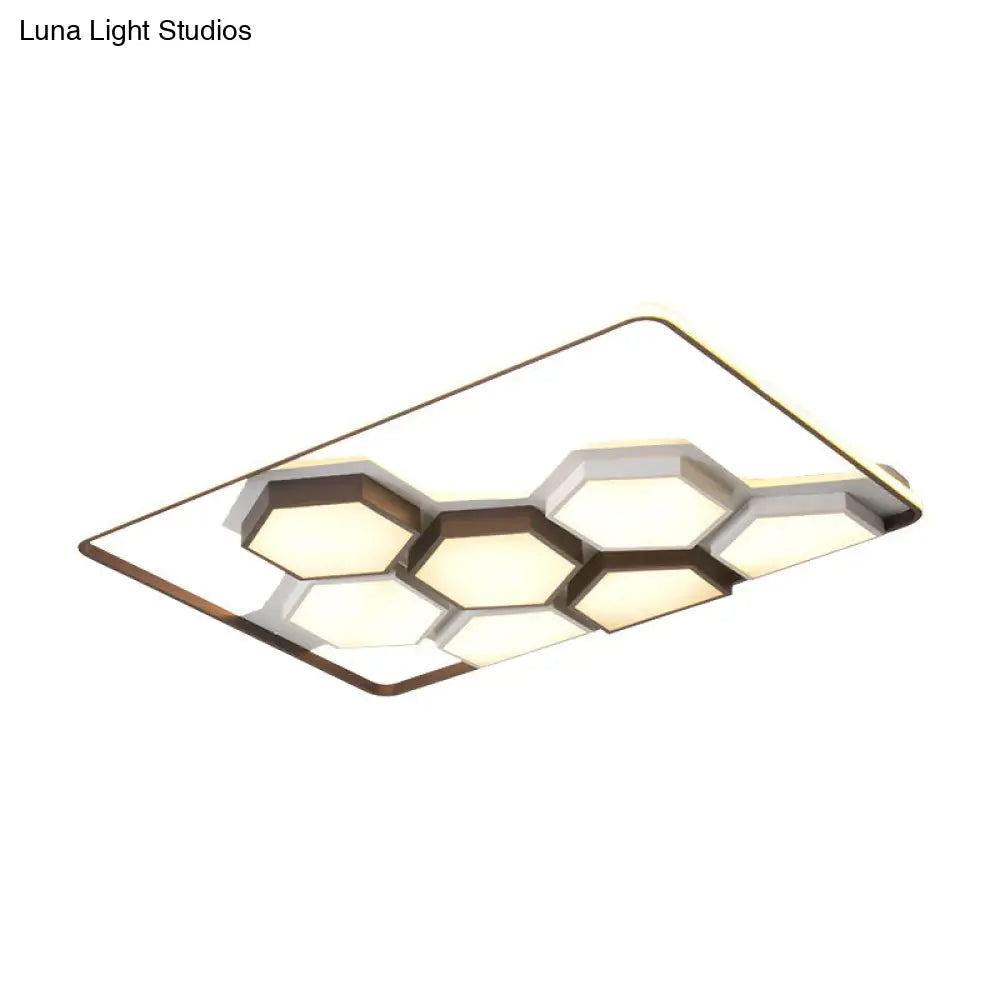 Honeycomb Metal Flush Ceiling Light: Modern Black & White Led Fixture (19.5/35.5) For Living Room