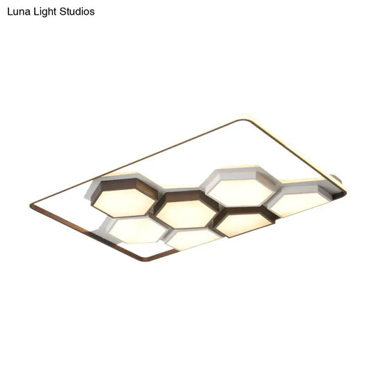 Honeycomb Metal Flush Ceiling Light: Modern Black & White Led Fixture (19.5/35.5) For Living Room