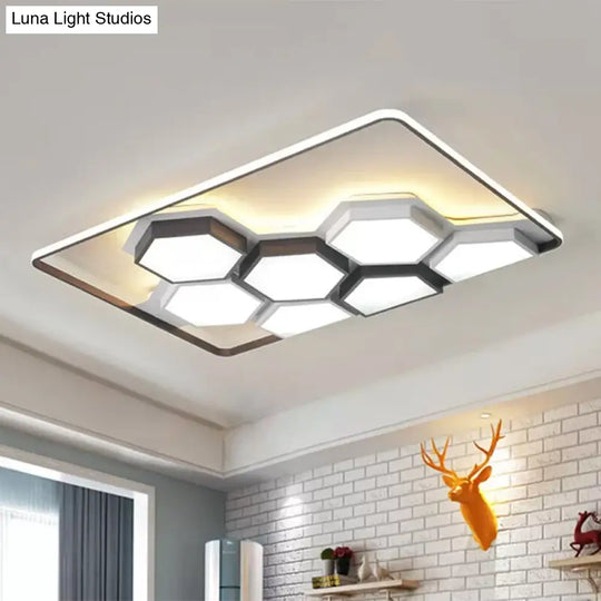 Honeycomb Metal Flush Ceiling Light: Modern Black & White Led Fixture (19.5/35.5) For Living Room