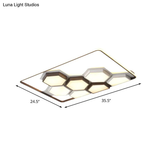 Honeycomb Metal Flush Ceiling Light: Modern Black & White Led Fixture (19.5/35.5) For Living Room