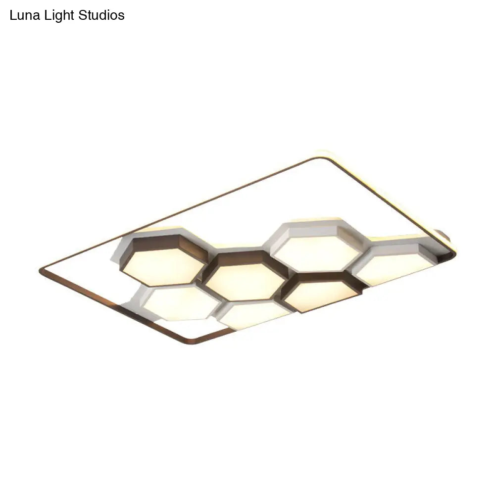 Honeycomb Metal Flush Ceiling Light: Modern Black & White Led Fixture (19.5’/35.5’) For Living Room