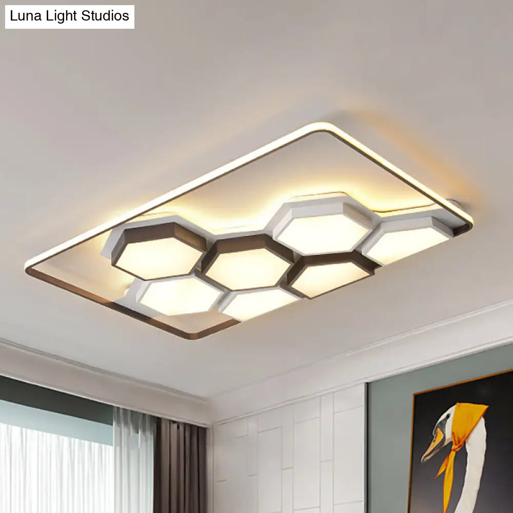 Honeycomb Metal Flush Ceiling Light: Modern Black & White Led Fixture (19.5’/35.5’) For Living Room