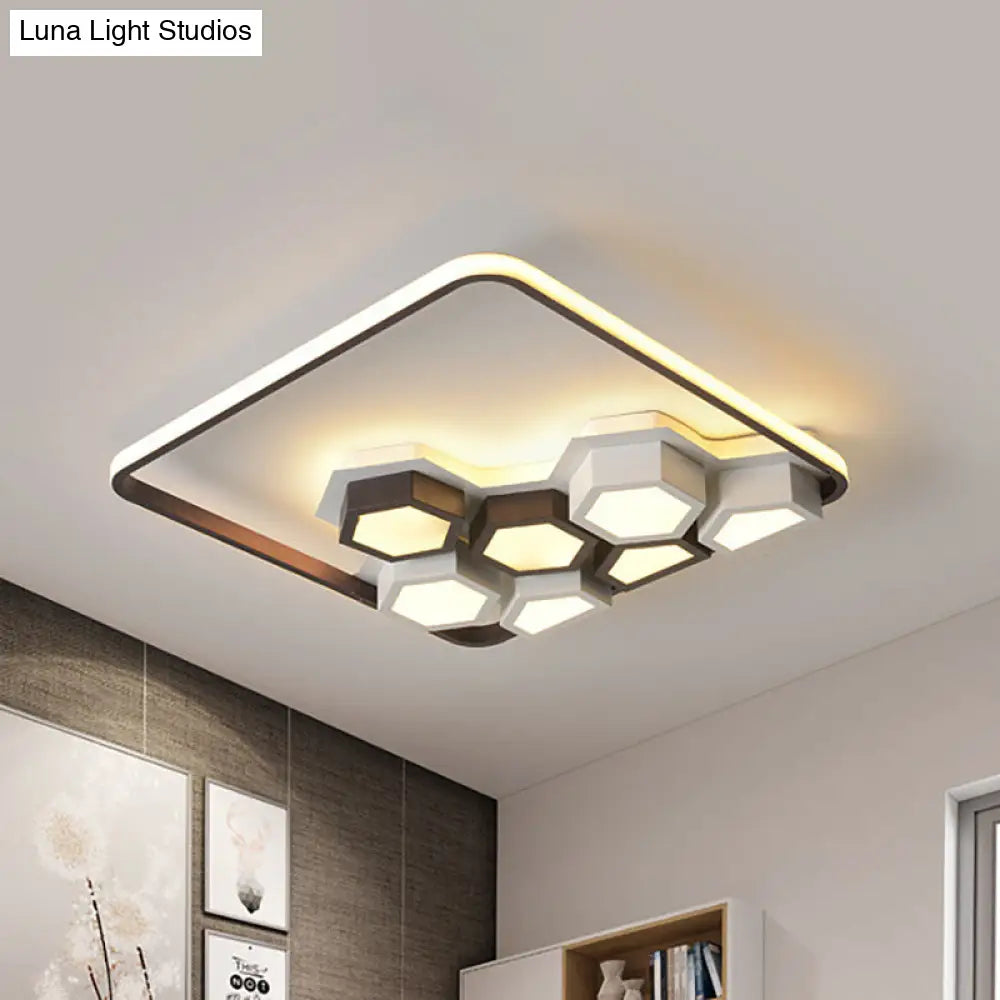 Honeycomb Metal Flush Ceiling Light: Modern Black & White Led Fixture (19.5/35.5) For Living Room