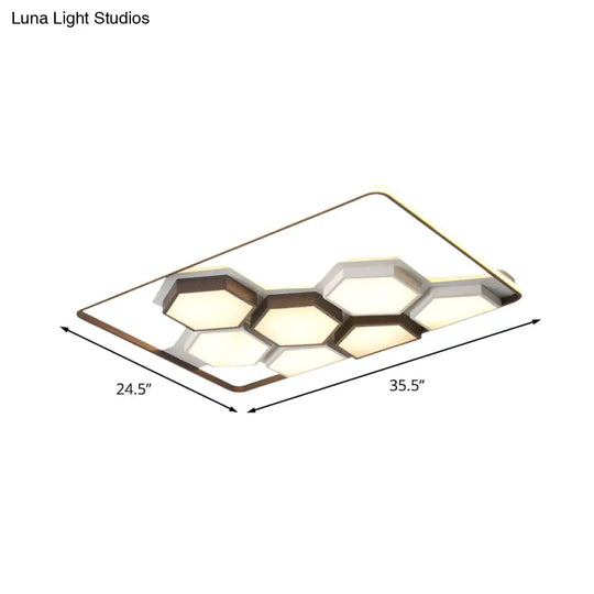 Honeycomb Metal Flush Ceiling Light: Modern Black & White Led Fixture (19.5’/35.5’) For Living Room