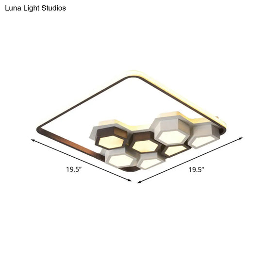 Honeycomb Metal Flush Ceiling Light: Modern Black & White Led Fixture (19.5/35.5) For Living Room