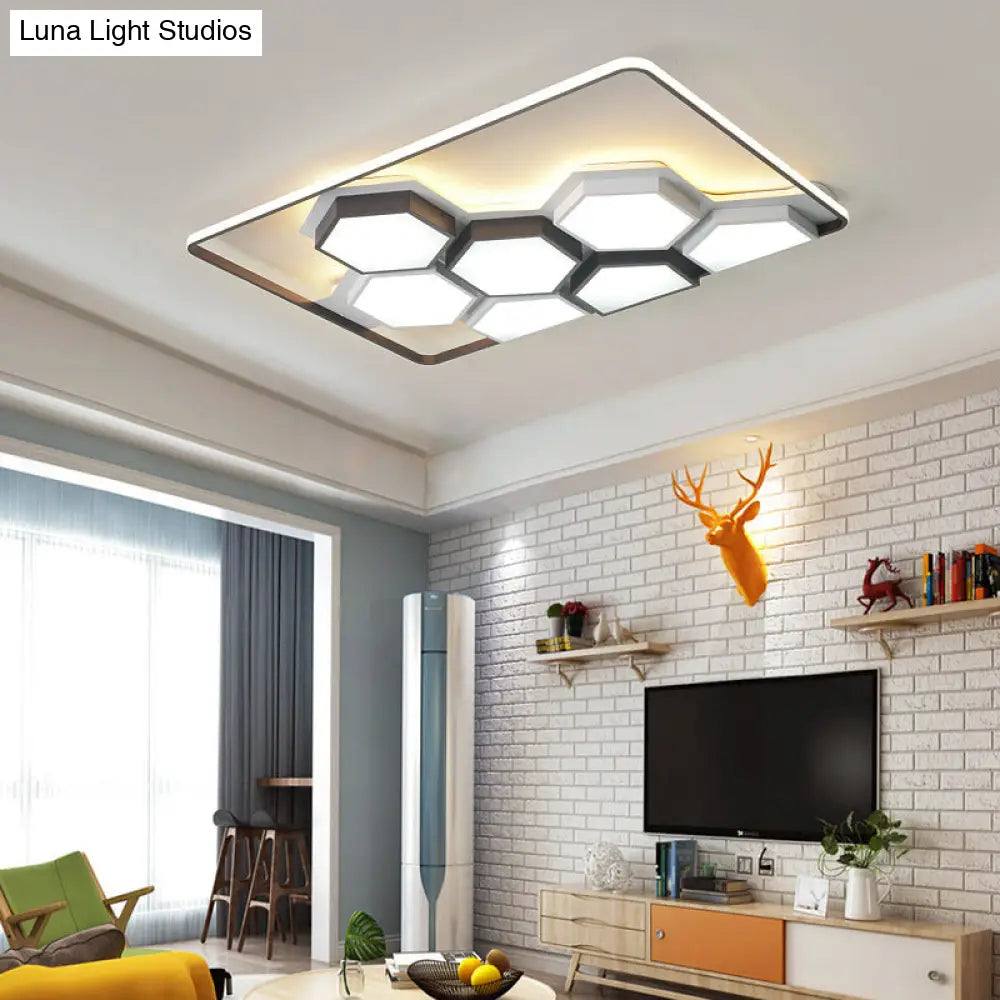 Honeycomb Metal Flush Ceiling Light: Modern Black & White Led Fixture (19.5/35.5) For Living Room