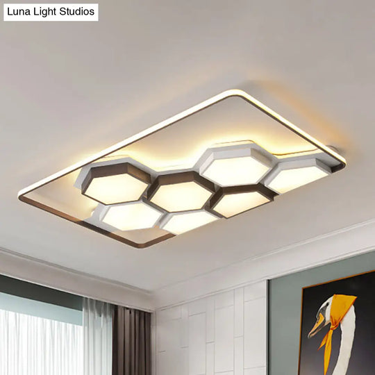 Honeycomb Metal Flush Ceiling Light: Modern Black & White Led Fixture (19.5/35.5) For Living Room