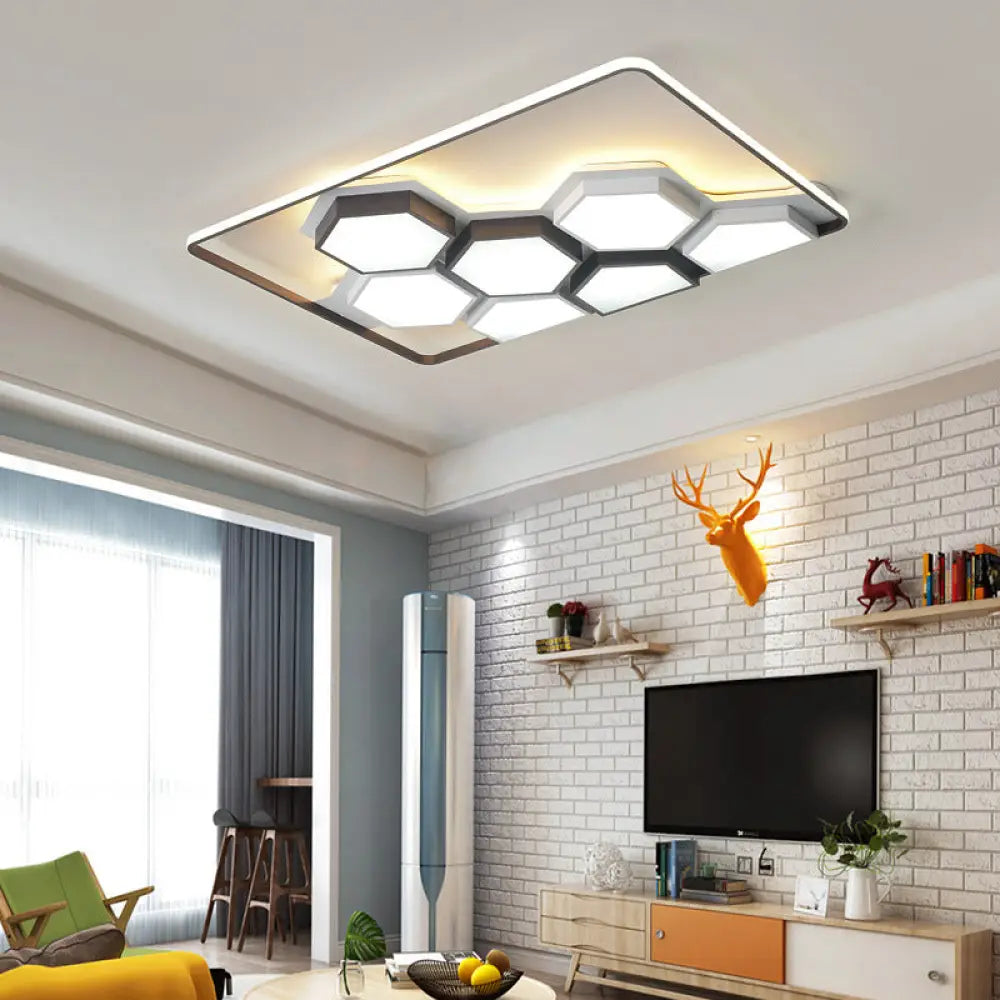 Honeycomb Metal Flush Ceiling Light: Modern Black & White Led Fixture (19.5’/35.5’) For Living