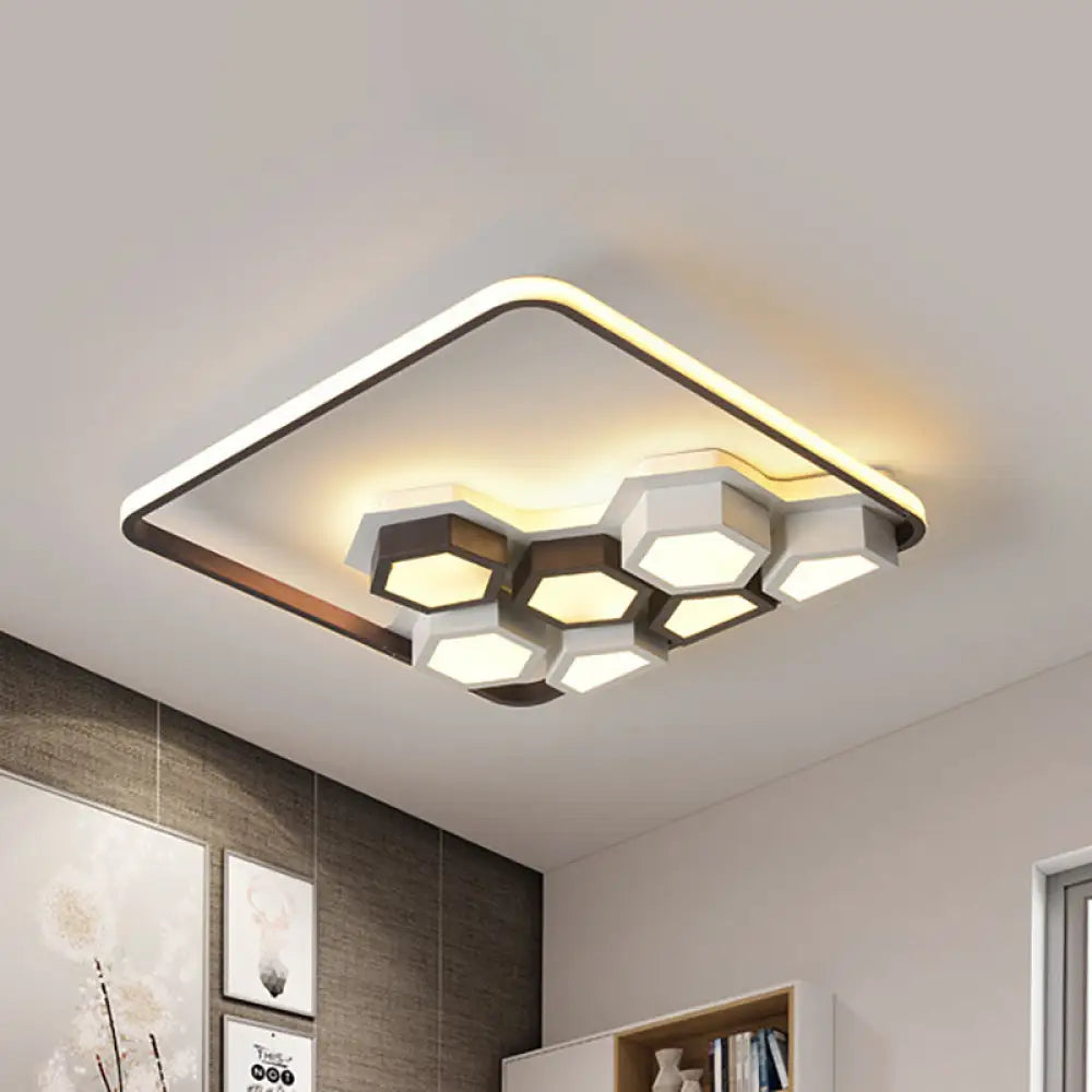 Honeycomb Metal Flush Ceiling Light: Modern Black & White Led Fixture (19.5’/35.5’) For Living