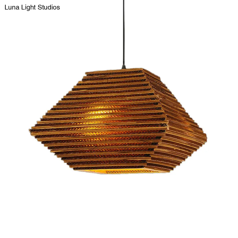 Honeycomb Pendant Light: Vintage Recycled Cardboard Brown 1-Head Bar Hanging Lamp