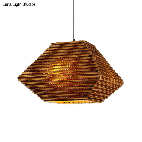 Honeycomb Pendant Light: Vintage Recycled Cardboard Brown 1-Head Bar Hanging Lamp