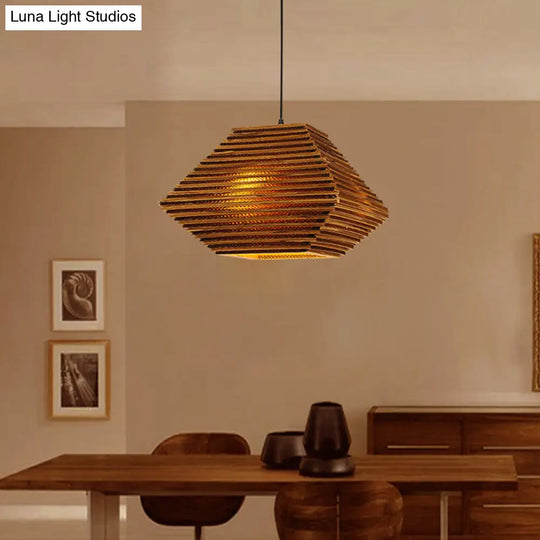 Honeycomb Pendant Light: Vintage Recycled Cardboard Brown 1-Head Bar Hanging Lamp