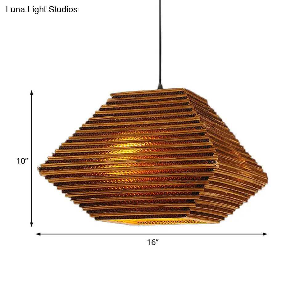 Honeycomb Pendant Light: Vintage Recycled Cardboard Brown 1-Head Bar Hanging Lamp