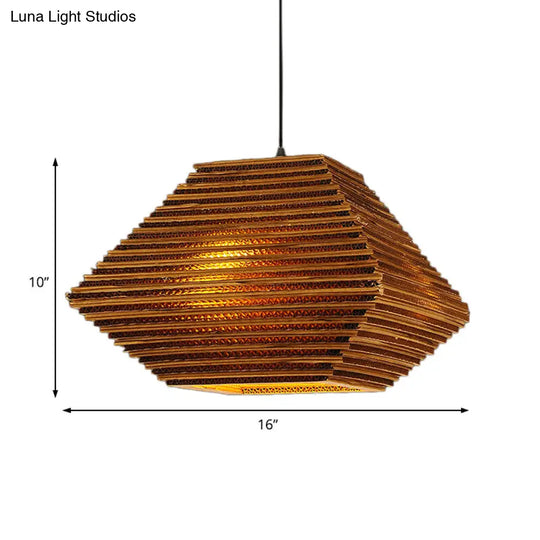 Honeycomb Pendant Light: Vintage Recycled Cardboard Brown 1-Head Bar Hanging Lamp