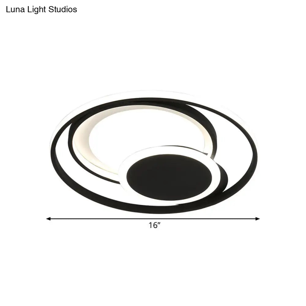 Hoop Bedroom Ceiling Light - Metal Led Flush Mount In Black 16’/19.5’ Wide Contemporary Style