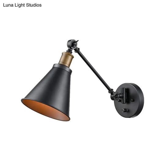 Horn Iron Wall Mount Reading Lamp - Industrial 1-Light Bedroom Lighting In Black With/Without