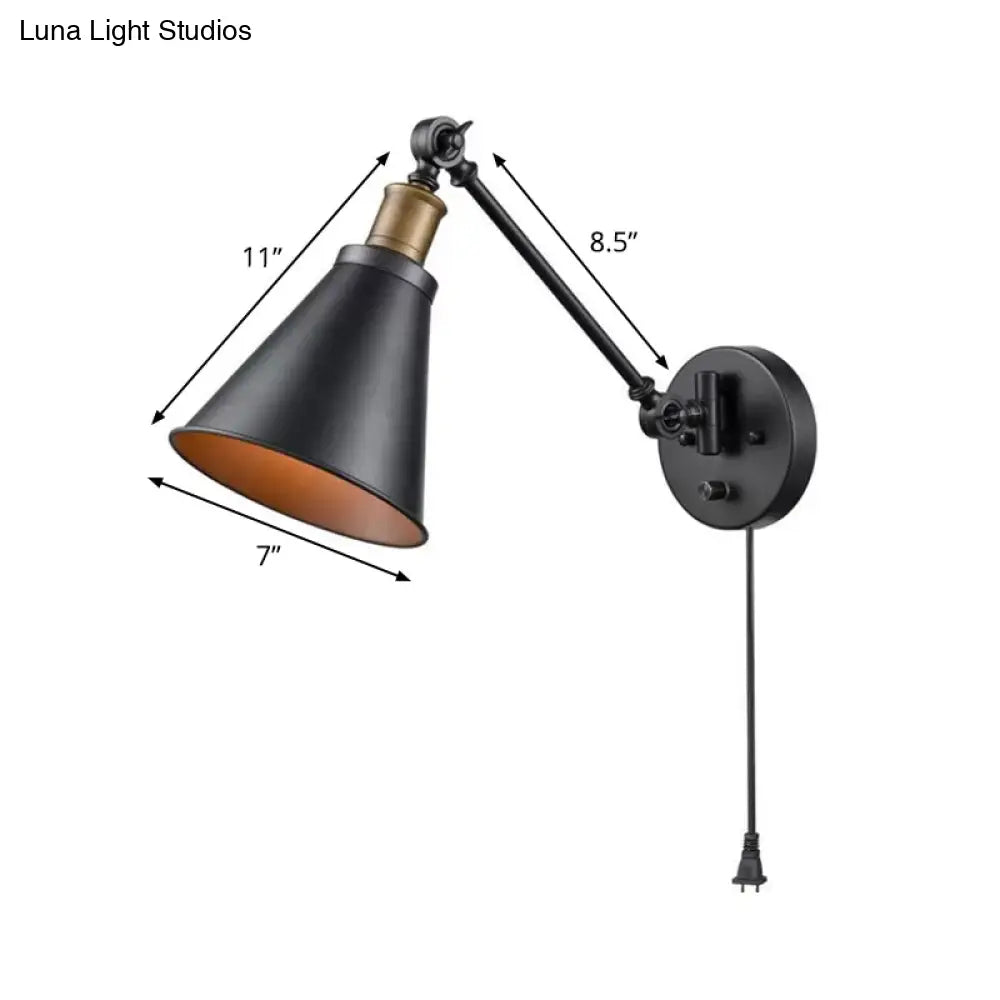 Horn Iron Wall Mount Reading Lamp - Industrial 1-Light Bedroom Lighting In Black With/Without