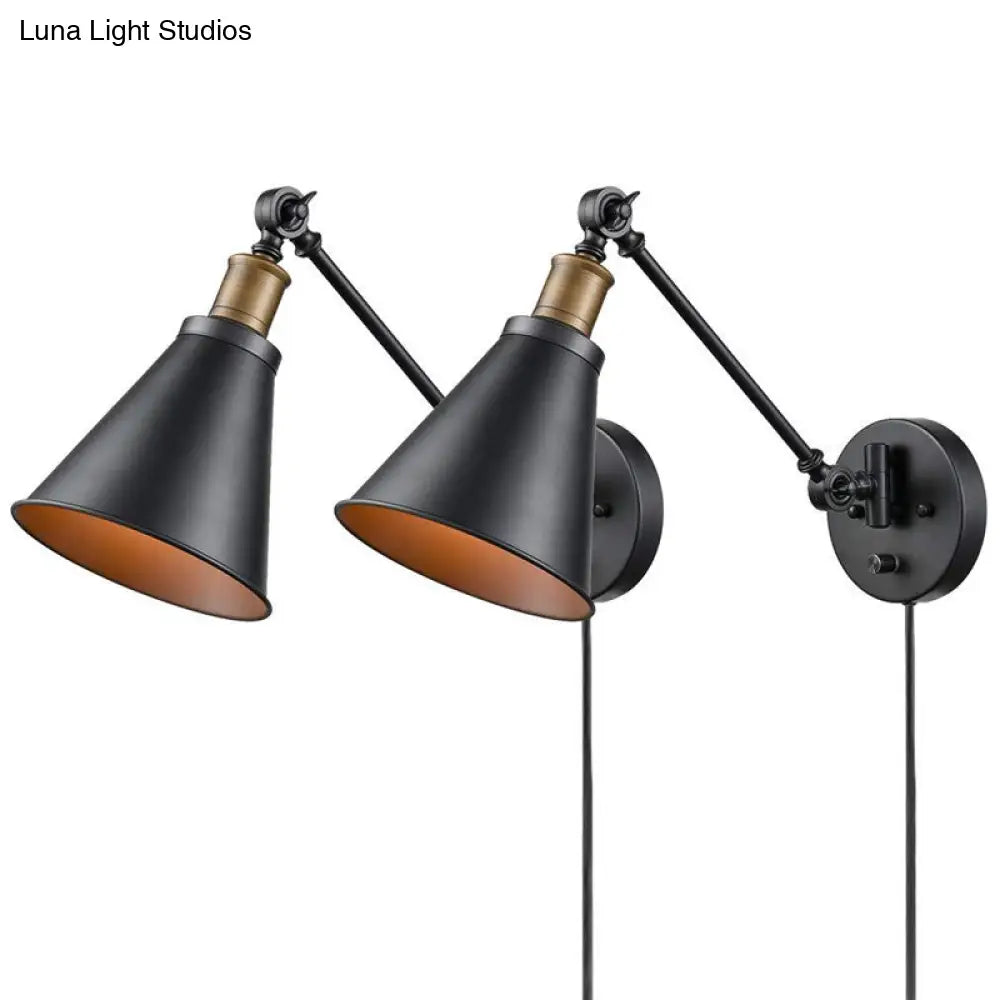 Horn Iron Wall Mount Reading Lamp - Industrial 1-Light Bedroom Lighting In Black With/Without