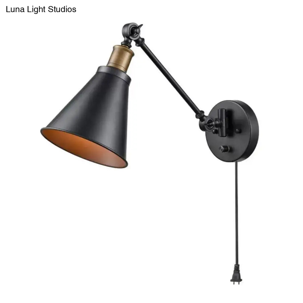 Horn Iron Wall Mount Reading Lamp - Industrial 1-Light Bedroom Lighting In Black With/Without