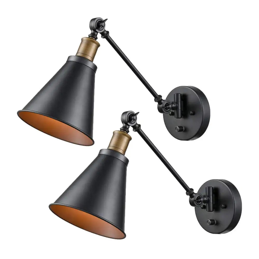 Horn Iron Wall Mount Reading Lamp - Industrial 1-Light Bedroom Lighting In Black With/Without