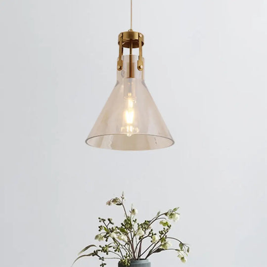 Horn Kitchen Table Pendant: Elegant Cognac Glass & Simple Style Suspension Lighting