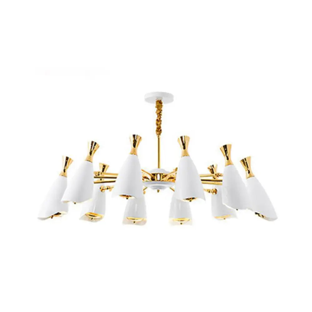 Horn-Shaped Led Suspension Light: Metallic Simplicity Chandelier For Living Room 10 / White