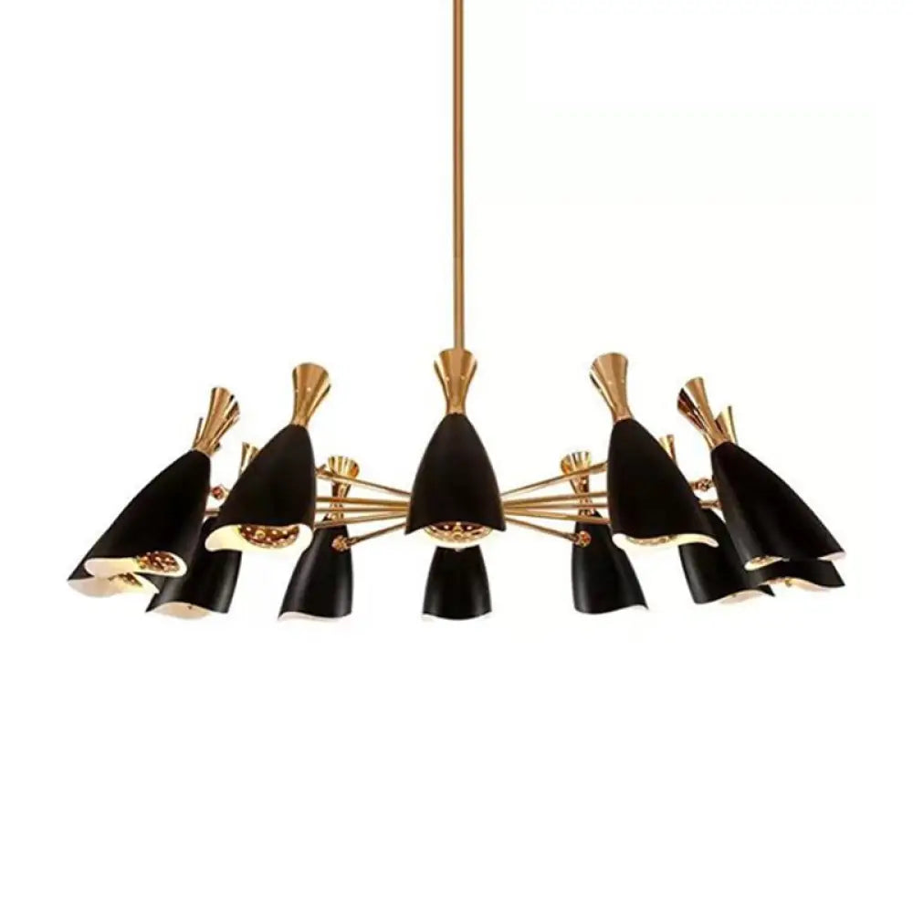 Horn-Shaped Led Suspension Light: Metallic Simplicity Chandelier For Living Room 12 / Black