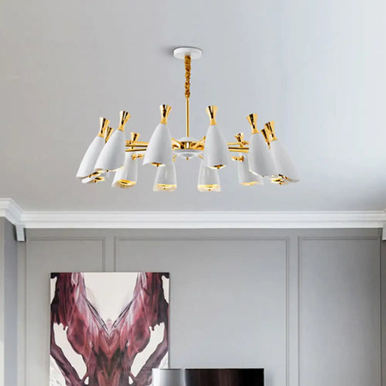 Horn-Shaped Led Suspension Light: Metallic Simplicity Chandelier For Living Room 12 / White