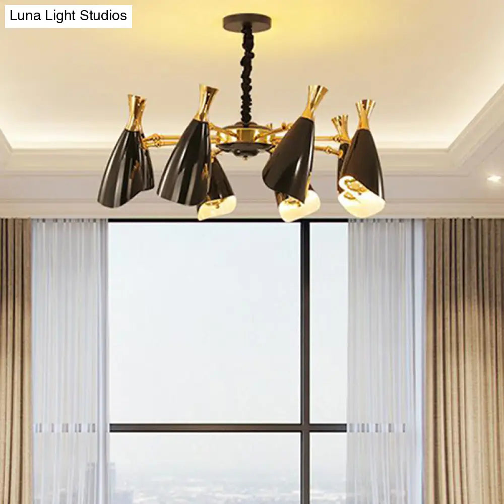 Horn-Shaped Led Suspension Light: Metallic Simplicity Chandelier For Living Room