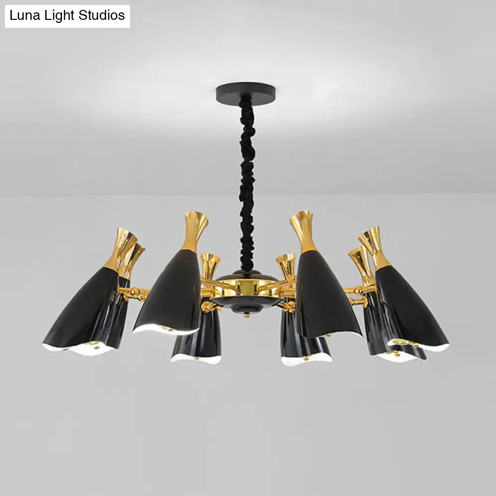 Horn-Shaped Led Suspension Light: Metallic Simplicity Chandelier For Living Room