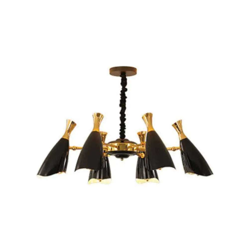 Horn-Shaped Led Suspension Light: Metallic Simplicity Chandelier For Living Room 6 / Black