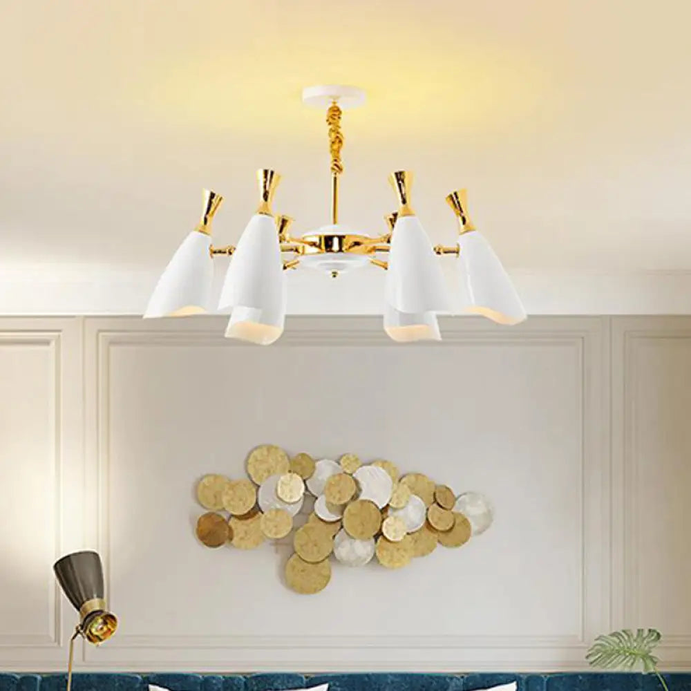 Horn-Shaped Led Suspension Light: Metallic Simplicity Chandelier For Living Room 6 / White