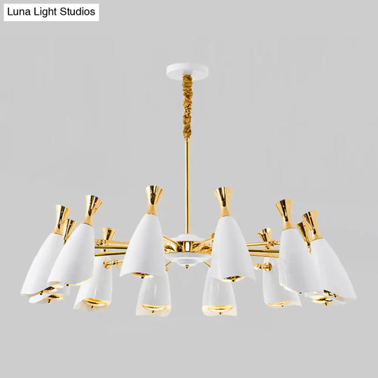 Horn-Shaped Led Suspension Light: Metallic Simplicity Chandelier For Living Room