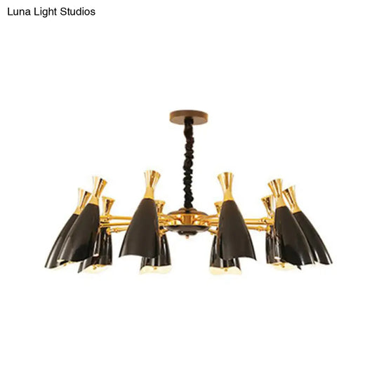 Horn-Shaped Led Suspension Light: Metallic Simplicity Chandelier For Living Room