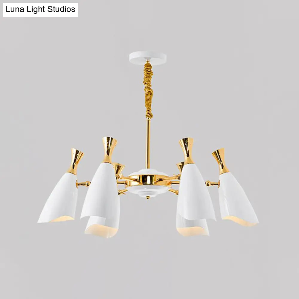 Horn-Shaped Led Suspension Light: Metallic Simplicity Chandelier For Living Room