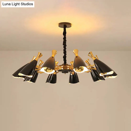 Horn-Shaped Led Suspension Light: Metallic Simplicity Chandelier For Living Room