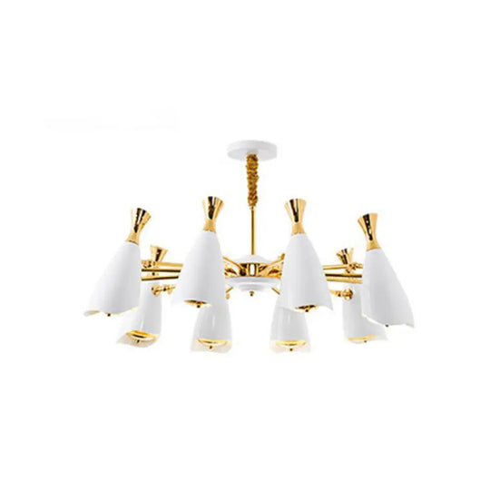 Horn-Shaped Led Suspension Light: Metallic Simplicity Chandelier For Living Room 8 / White