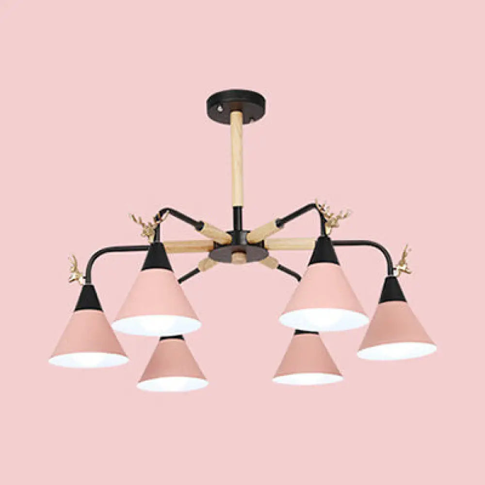 Horn-Shaped Macaroon Pendant Light - Metal Hanging Lamp For Bedroom Pink