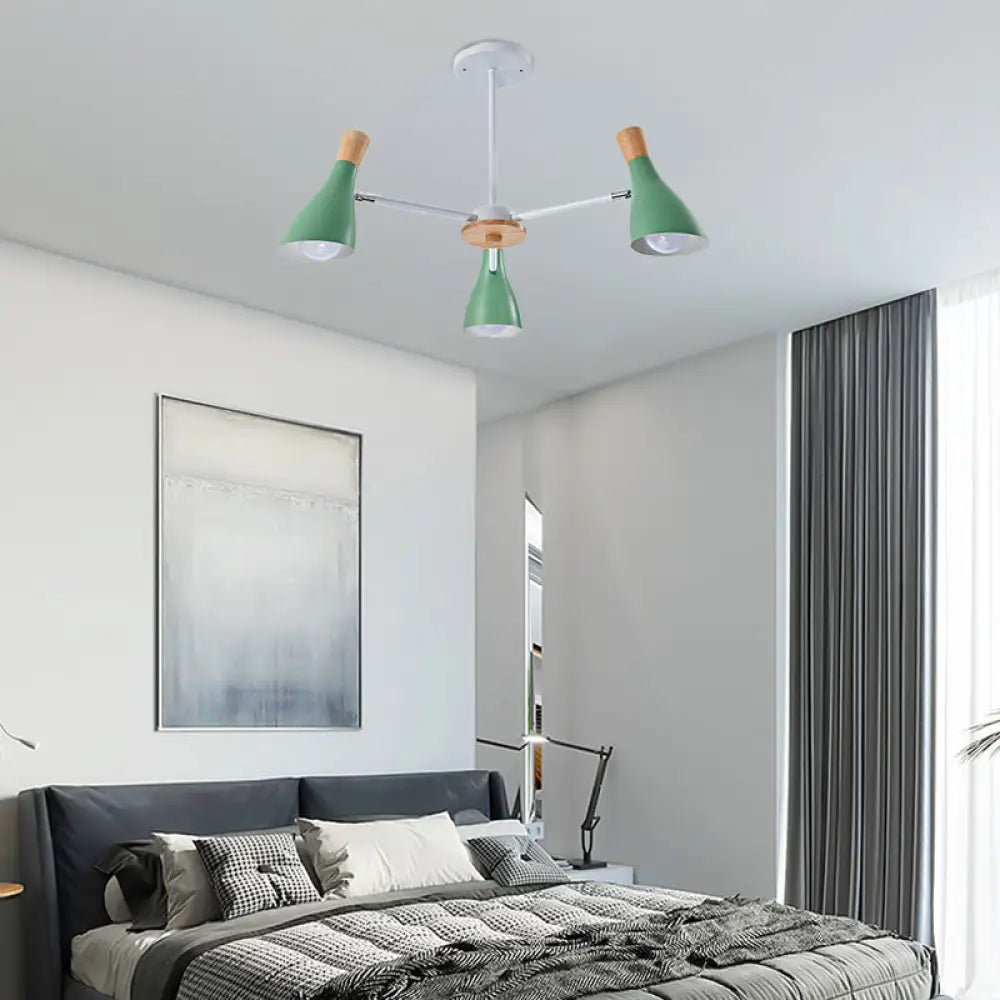 Horn-Shaped Metal Macaroon Chandelier: Ideal Kindergarten Hanging Pendant Fixture Green