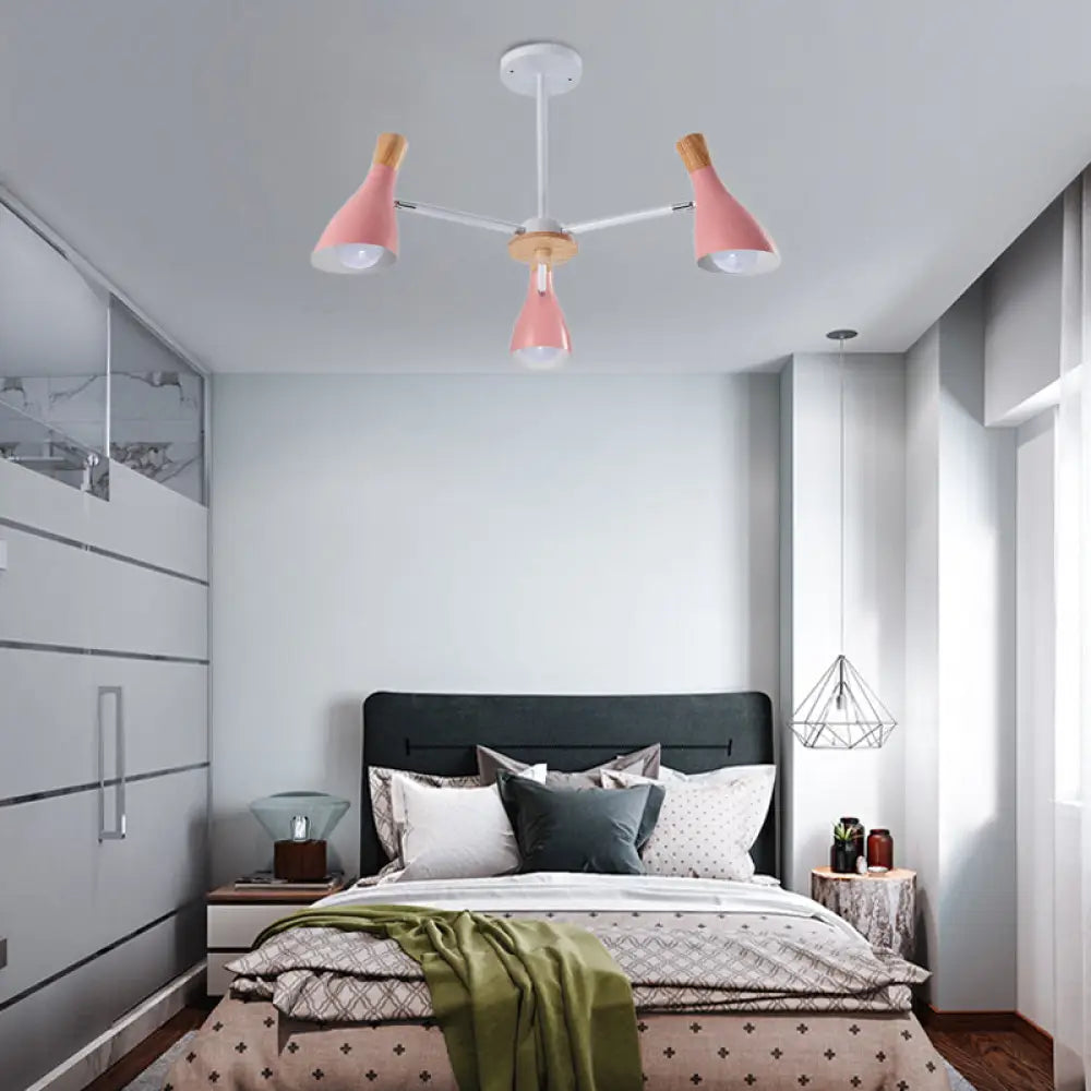 Horn-Shaped Metal Macaroon Chandelier: Ideal Kindergarten Hanging Pendant Fixture Pink