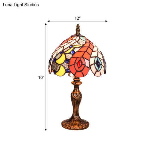 Baroque Brass Peacock Tail Patterned Table Lamp With Stained Glass Shade - 2-Light Night Light For