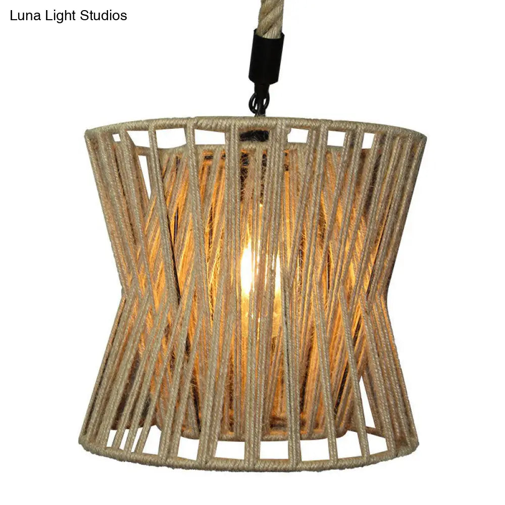 Hourglass-Shaped Drop Pendant Farmhouse Ceiling Hang Light - Brown 1 Bulb